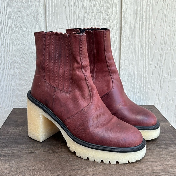 Free People James Leather Chelsea Boot cherry chocolate platform heel boots 37.5 - Picture 4 of 16